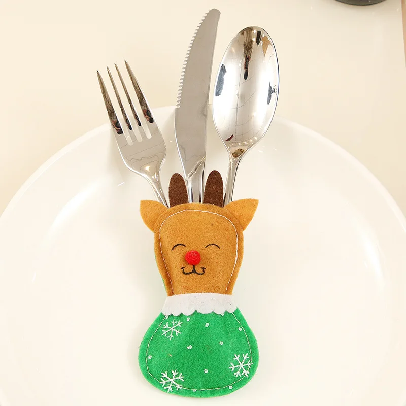 Santa Hat Reindeer Christmas New Year Pocket Fork Knife Cutlery Holder Bag Home Party Table Dinner Decoration Tableware 63007 - Цвет: H14