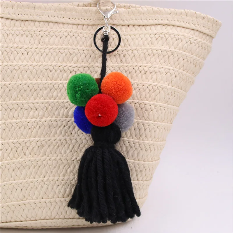 1pc Woolen Yarn Ball Pompom Bag Charms Bohemia Blue Tassel Keychains