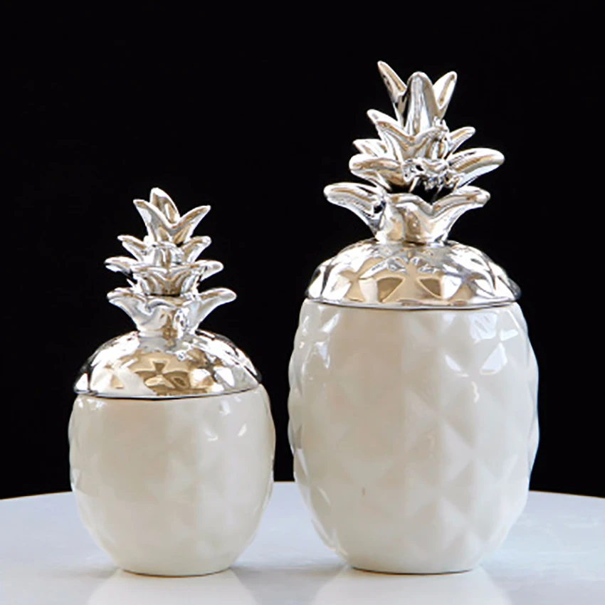 Скандинавские золотые серебряные керамические банки для хранения в форме ананаса, контейнер для ювелирных изделий, украшения, домашний декор, подарки для женщин и девочек, фигурки