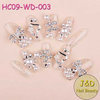 

12boxes 3D Full Cover Rhinestones Stone Clear Nail Art Tips Bowknot False Tip Wedding Heart Glitter Artifical Tip Pearl Charm #3