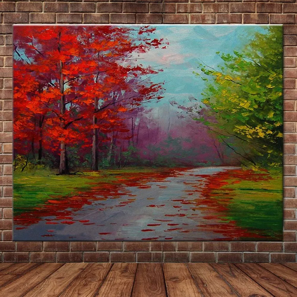 

Hand Painted Abstract Forest Road Canvas Wall Oil Painting Abstract Colorful Landscape Picture Living Room Bedroom Home Decor