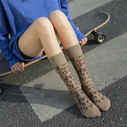 Носки для девочек 2019 повседневное леопардовым принтом Хлопок Мода взрослых Длина носки обувь средней высоты для женщин уличная