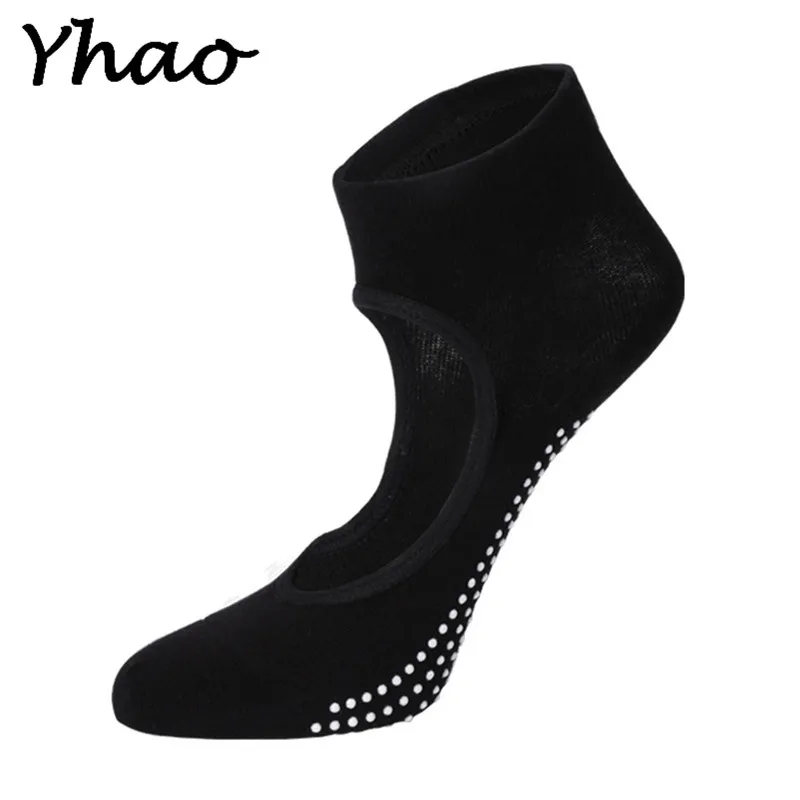 Black Yhao/Хлопковые носки-лодочки с открытой спиной для йоги; нескользящие Дышащие носки для пилатеса; женские носки для занятий фитнесом - Цвет: Black