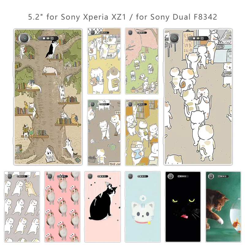 For Sony Xperia XZ1 5.2 inch Soft Silicone Cases Back Phone CuteCat Cover Clear TPU Dual F8342 Slim Coques |