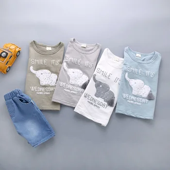 Newborn bay boy summer clothes sets cartoon t-shirt top jeans Shorts outfit 3
