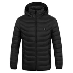 Для мужчин молния безопасный пальто USB Powered Регулируемый температура моющиеся стеганая куртка с длинным рукавом зима капюшоном нагрева