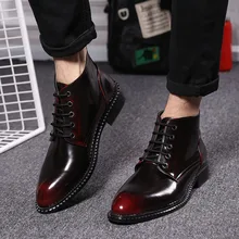 Spring fashion leather high-top lace Martin boots male boots tide men pointed shoes with a Business
