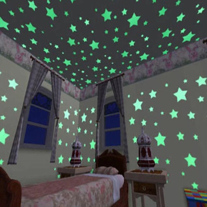 100 pcs Wall Glow In The Dark Stars Stickers Kids Bedroom Nursery Room Decor UK 