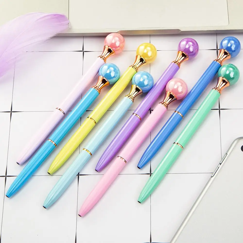

1pcs Rose Gold Ballpoint Pen Pearl Pens Stained Diamonds Oil Gradient Pen Set Black Blue Recharge Stationary Novelty Set