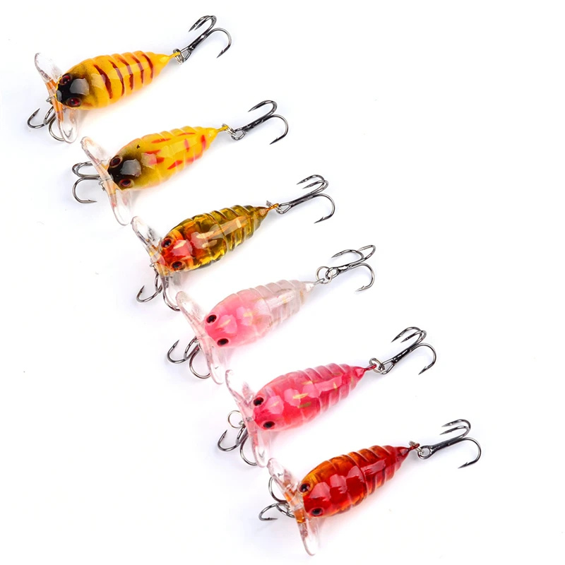  6pcs/set Bass Baits Crank Fishing Lure Top water Eyes Hard Swim Bait Cicada Colorful Lifelike Wobbl