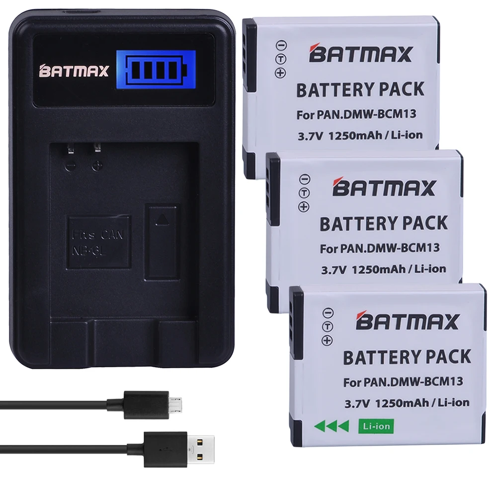 Batmax 3Pcs Dmw-Bcm13 Bcm13 Dmwbcm13 Batteria + Caricabatterie Usb Lcd Per Panasonic Lumix Zs40,Tz60,Zs45,Tz57,Zs50,Tz70,Zs27,Tz37,Tz41