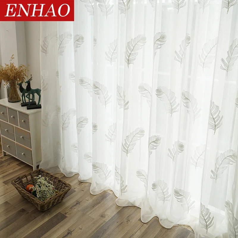 ENHAO Элегантные тюлевые шторы с вышивкой для гостиной спальни кухни сплошные