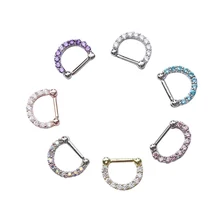 1 шт унисекс кольцо для носа хирургическая сталь кубический цирконий перегородка Кликер кольцо для пирсинга Mujer Модные Украшения для тела