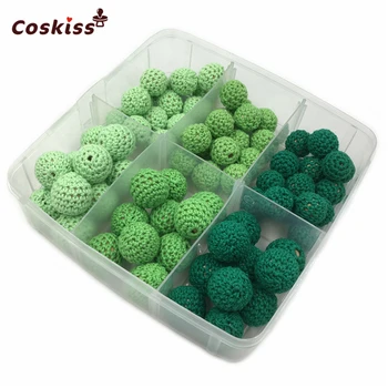 

75pcs Green Series Crochet Beads Wooden Baby Bracelets And Necklace Teething Nursing Toys Accories Kit