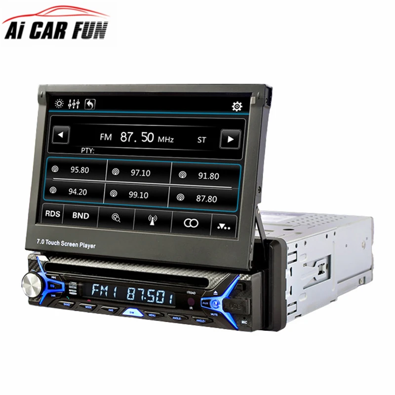 7 inch 1 DIN Retractable Touch Screen Car DVD Player Bluetooth FM RDS Radio Tuner Detachable