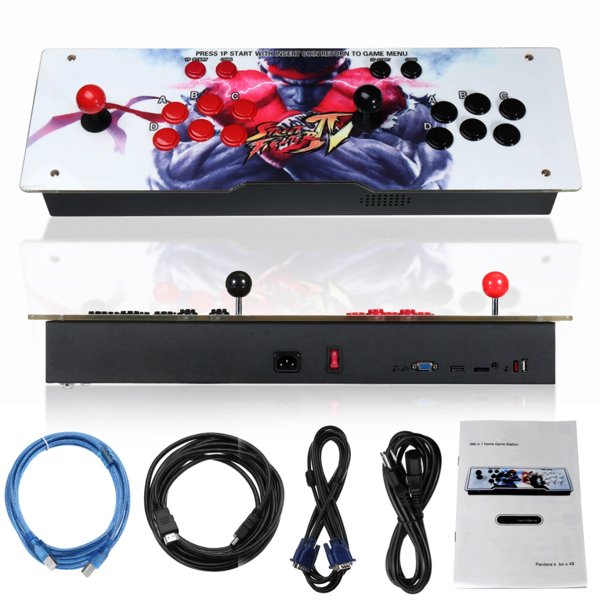 

800 IN 1 Box 4s Retro Video Games Arcade Console LED HD 2 Joystick AU Iron Acrylic Panel VGA HDMI USB Coin Operated Games