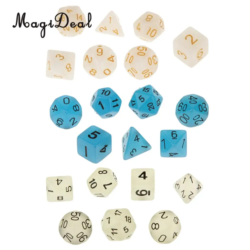 MagiDeal 7 шт. акриловый светящийся в темноте D4 D6 D8 D10 D12 D20 D & RPG Игровой Набор для