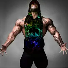 Muscle Alive толстовки майка для занятия фитнесом 3D Прохладный спандекс Gymwear сушки Для мужчин Спортзал Бодибилдинг безрукавка с капюшоном топы на бретельках