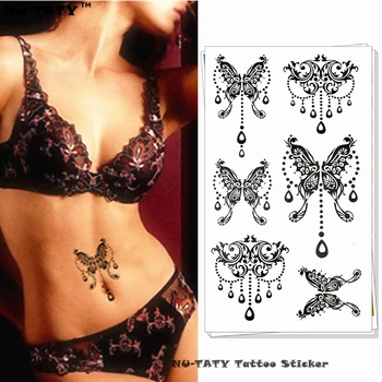 

Nu-TATY Black Big butterfly Temporary Tattoo Body Art Arm Flash Tattoo Stickers 17*10cm Waterproof Fake Henna Painless Tattoo