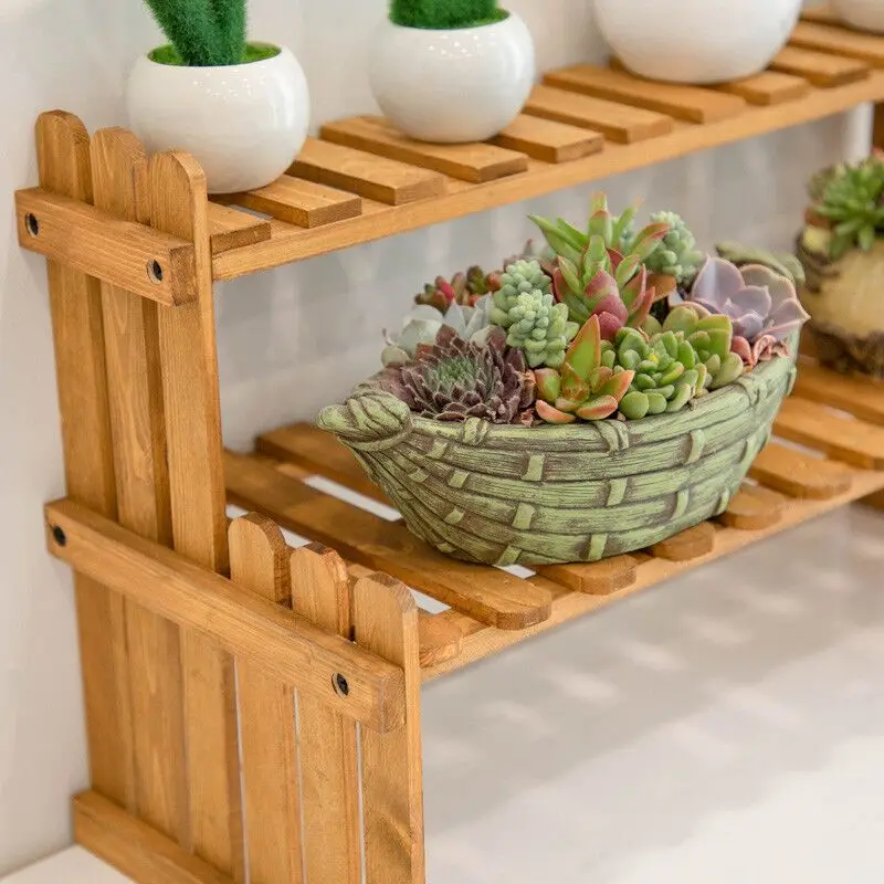 Plant Shelves Flower Display Stand Garden Organizer Standing Plantas rack balcony decoration Bamboo Shelf Storage Rack Holder