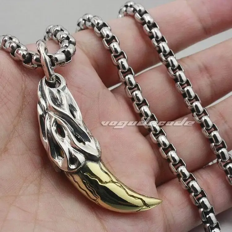 

Huge & Heavy Warrior Tusk Fang Soild 925 Sterling Silver Mens Pendant 8B005(Necklace 24inch)