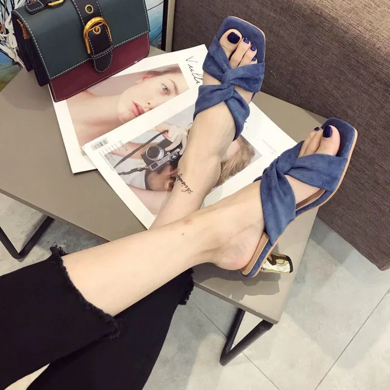 

MONMOIRA Metal Heel Slipper Sandals Women Cross-tie High Heel Sandals Women Open Toe Summer Beach Sandals Shoes Women SWC0464