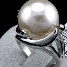 Модное очаровательное огромное 14 мм круглое Южное море белое жемчужное кольцо#6-10
