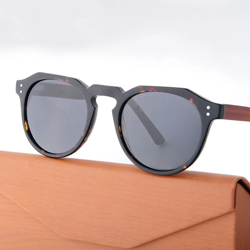HINDFIELD круглые ацетатные солнцезащитные очки для женщин, фирменный дизайн, винтажная ацетатная оправа+ деревянные дужки, поляризованные солнцезащитные очки UV400