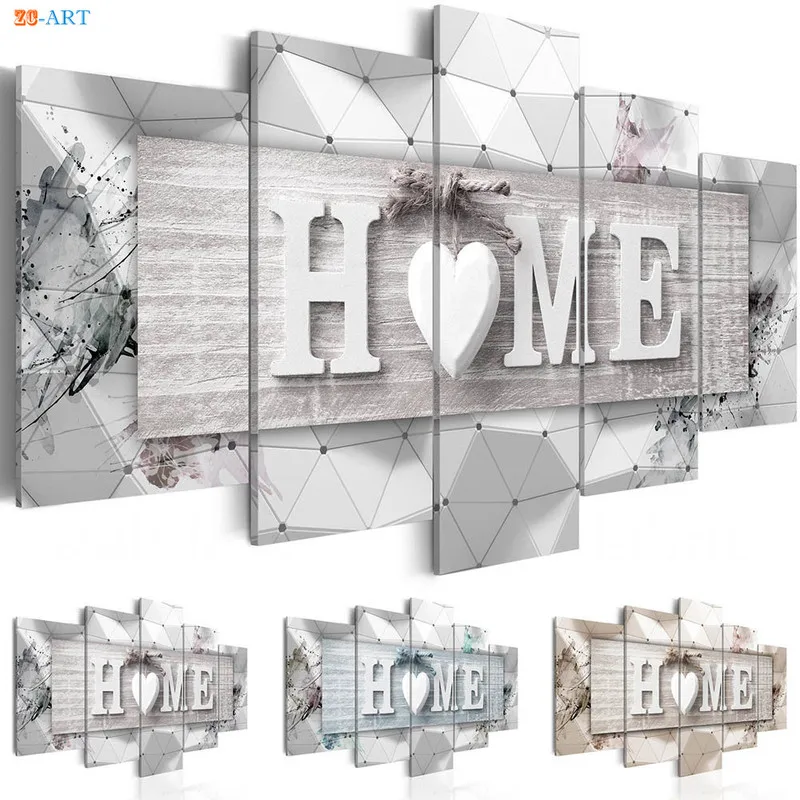 

Heart Prints Quote Poster 5 Panel Canavs Art Modern Minimalist Canvas Painting Modular Wall Picture for Living Room Home Decor