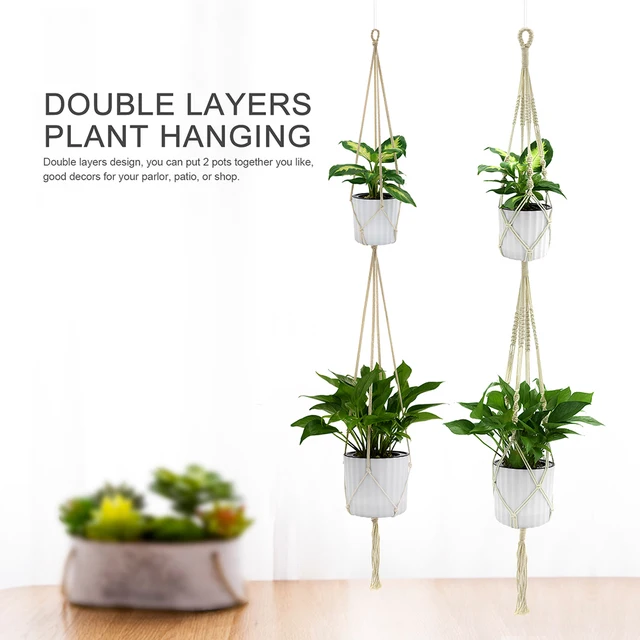 WITUSE 1PC Double Layer Handmade Cotton Pots Holder Hanging Basket Flower Hanger Flowerpot Macrame Lifting Rope For Garden Home