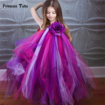 

Pageant Tulle Girl Dress Wedding Party Kids Flower Girl Dresses Purple Princess Peacock Tutu Dress Children Costumes Vestidos