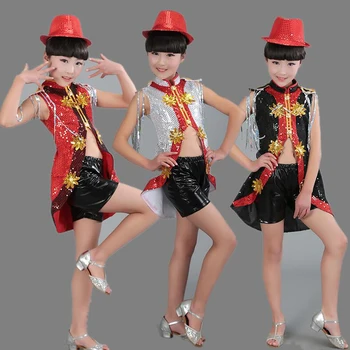 

New Design Children Sequined Dance Costume Performance Clothing Professional Tassel Latin Stage Clothes for Girls Hip Hop Wear