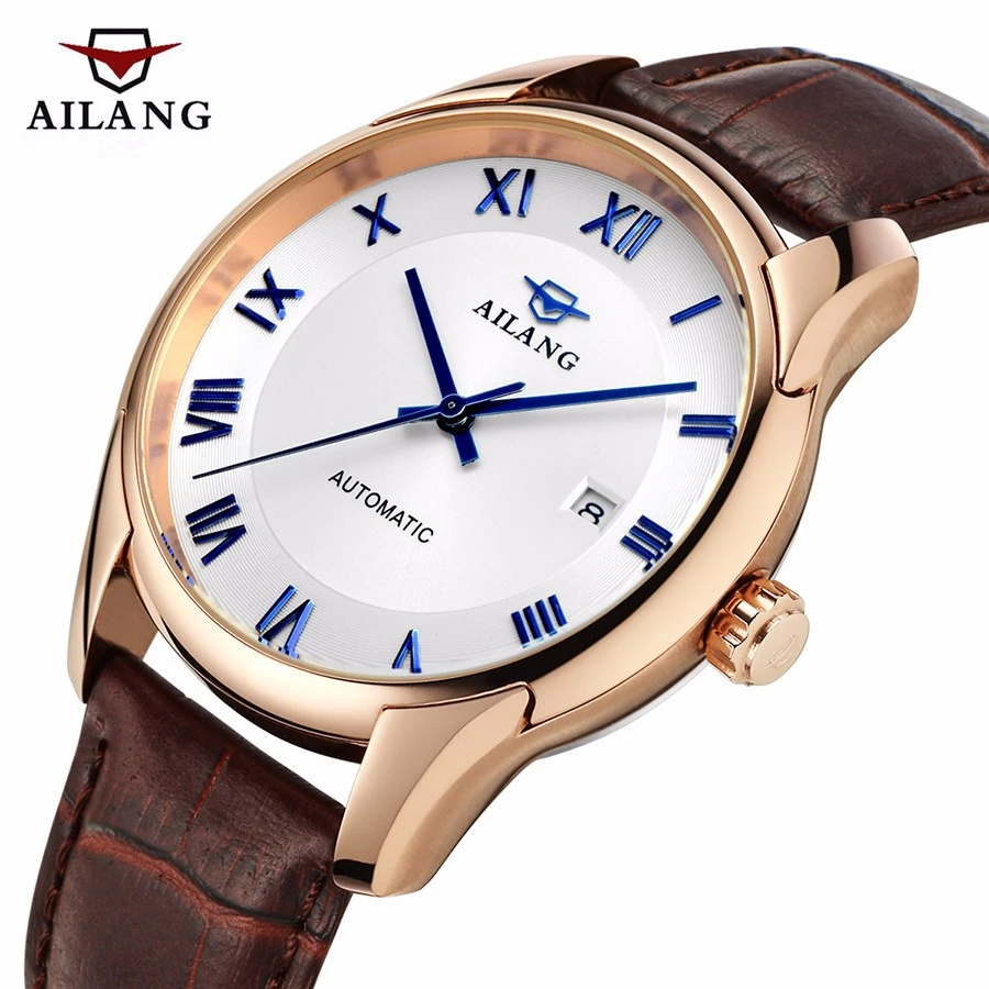 

AILANG Men Mechanical watch top luxury brand Male Clock Business watch Men Casual Calendar Leather Automatic Mechanical Watch