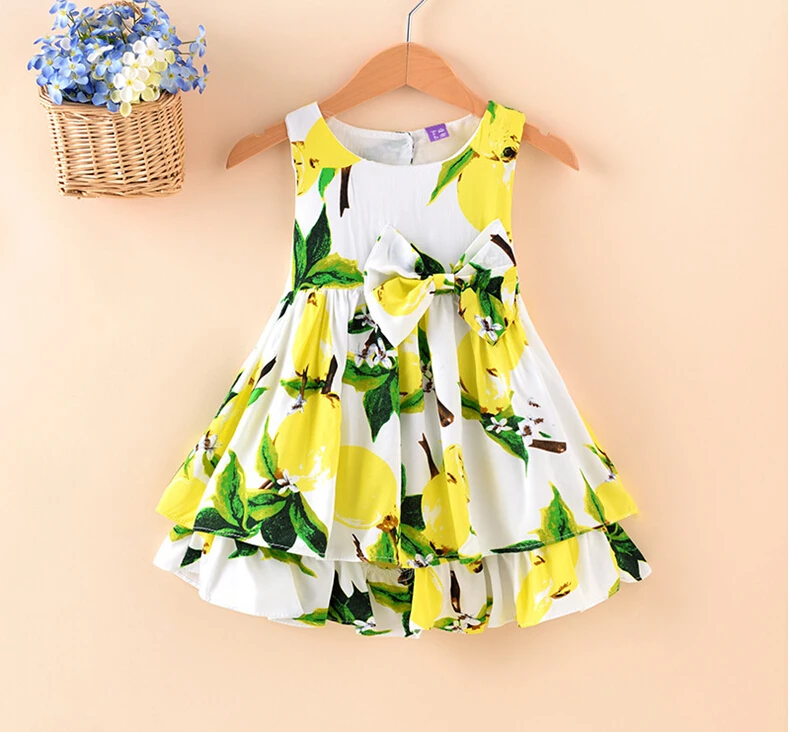 

Hot Sale New 2017 Summer Girl Dress Fruit Lemon Pattern Baby Girl Fashion Dress Children Princess Wedding Party Dresses