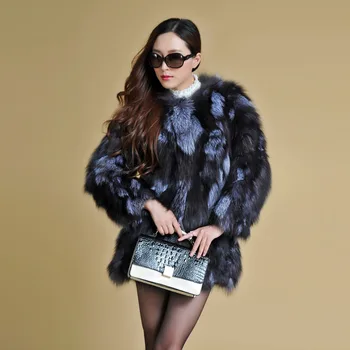 

Fur Story 13053 winter new women's real silver fox fur coat full sleeve Fur Coat Female