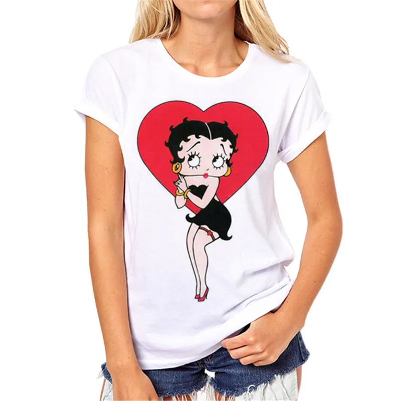 Женская футболка betty boop повседневные футболки с коротким рукавом летние женские