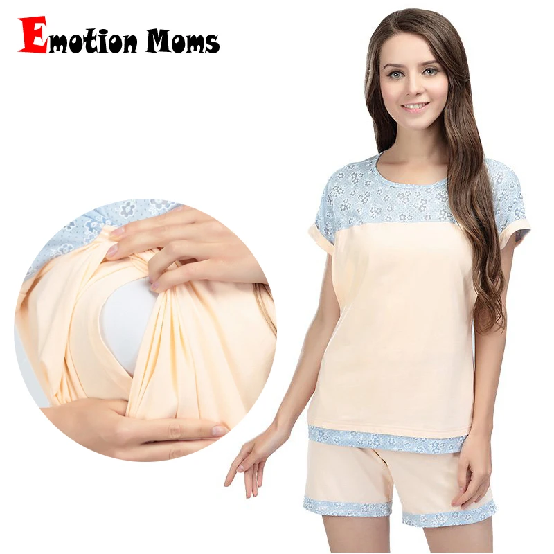 Emotion Moms Summer maternity nursing sleepwear Set Breastfeeding Pajama nightwear With Opening Design Nursing Pajamas Suit