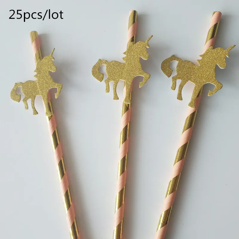 25PCS Glitter Gold Unicorn Flamingos Party Paper Straws Kids Birthday Party Baby Shower Party Decoration Supplies HW20 (2)