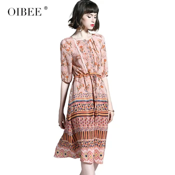 

OIBEE2019 summer retro floral mulberry dress silk silk silk dress 100% silk