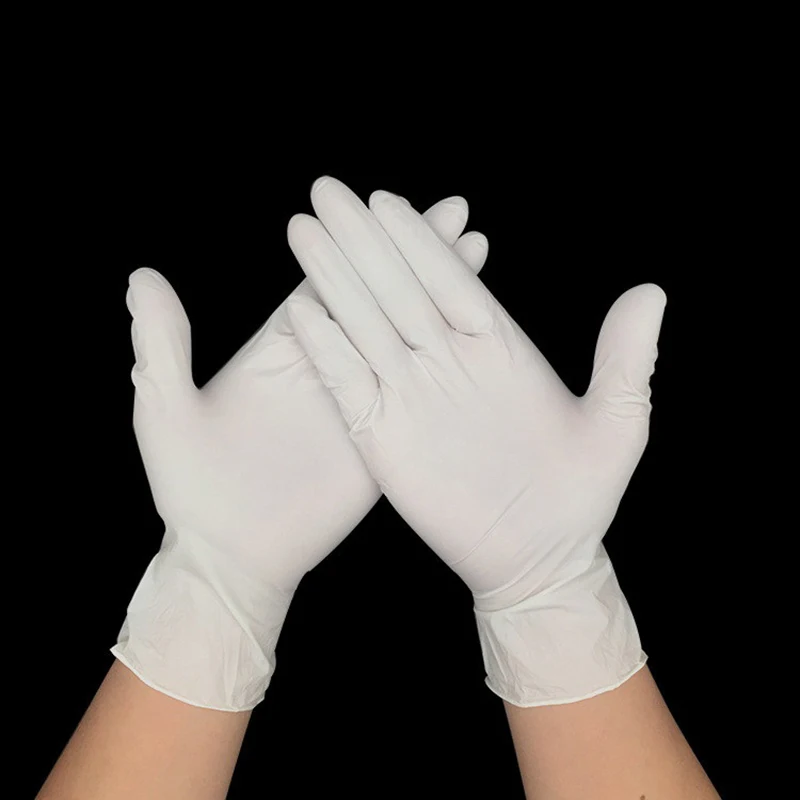 100 шт зеленые прямые латексные перчатки одноразовые перчатки для защиты пальцев приготовление пищи кулинарные рукавицы для кухни пищевая лаборатория - Цвет: white