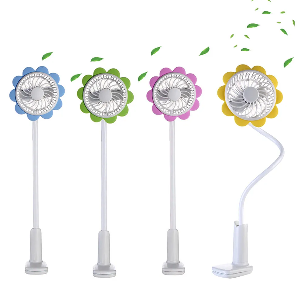 New Fashion Portable USB Fan With Bendable Clip Adjustable Sun Flower Shape Rechargeable Fans