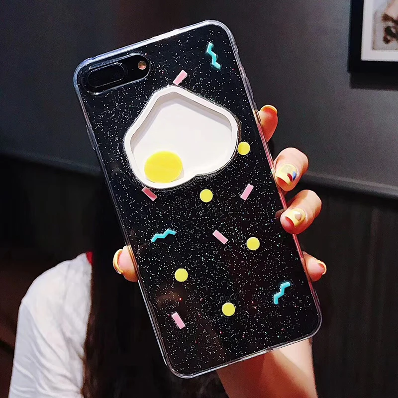 Hot selling Funny Cartoon poached egg Case For iPhone 7 Case For Apple iphone X 6S 6 7 8 Plus Soft  TPU Clear Glitter Phone Case (5)