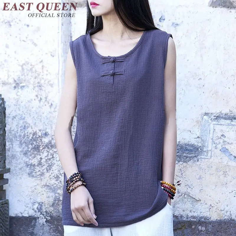Ladies tank tops tanktop woman linen shirt women Chinese style sleeveless linen clothing elegant round neck tops AA2509 YQ