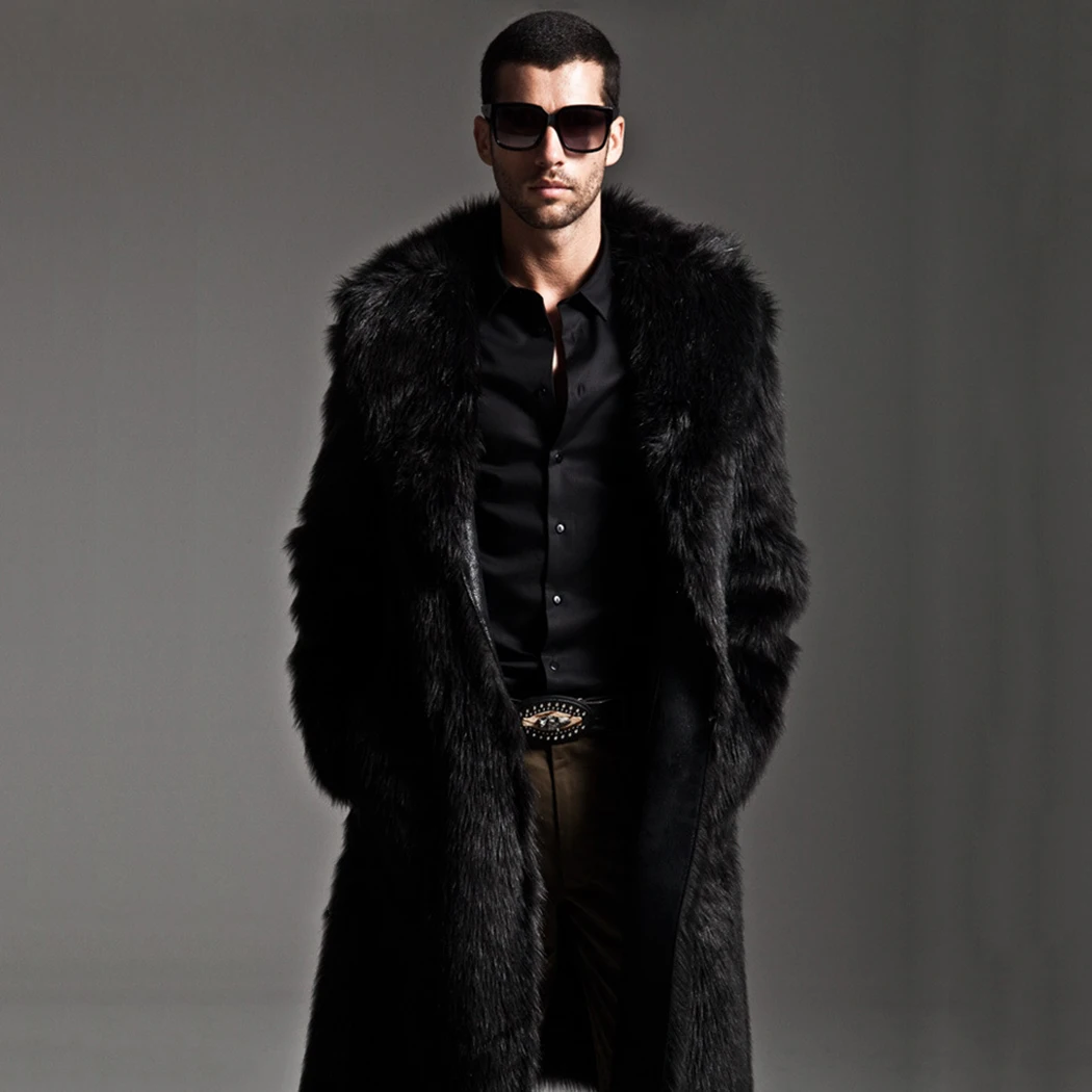 Модное длинное пальто из искусственного меха, мужская зимняя куртка из искусственного меха с обеих сторон, Мужское пальто, Мужская парка в стиле панк, куртки, длинные кожаные пальто