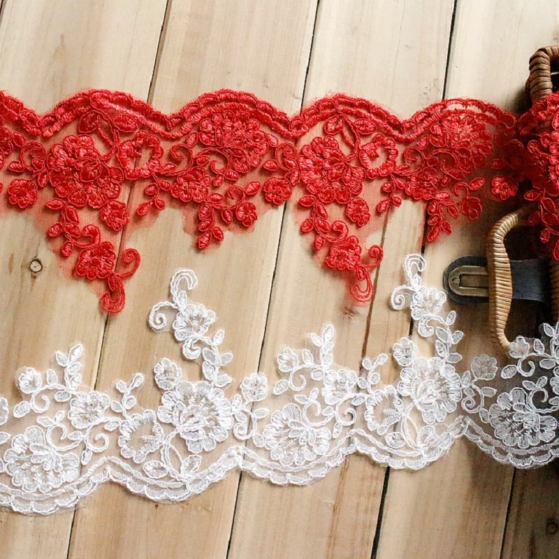 

6Yards Delicate Beautiful 2017 Luxury French Lace Fabric DIY Crafts Bridal Ivory White Red Lace Trim Sewing Garment Accessories