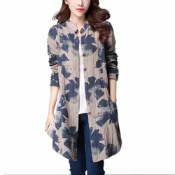 ZH Цветочный принт хлопок белье блузки корейский Повседневное рубашка с длинными рукавами Для женщин 2XL топ с карманами
