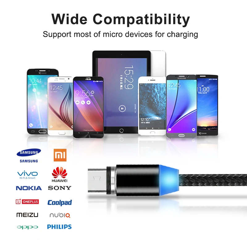! Магнитный светодиодный зарядный кабель ACCEZZ Micro USB для телефона Samsung S7 S6 S5 Note5 Xiaomi 4