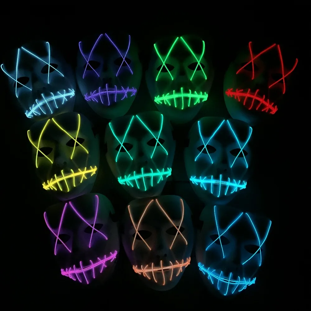 Full Face Led Mask Halloween Scary Masks Adult Birthday Party Decorations Purge Highlighting Luminous Cosplay Costume | Дом и сад
