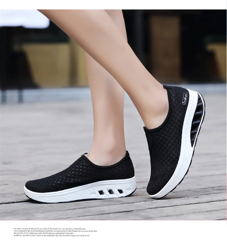 STQ/; осенние женские кроссовки; обувь на плоской платформе; женская повседневная обувь из дышащего сетчатого материала; обувь на толстой мягкой платформе без застежки; 7690