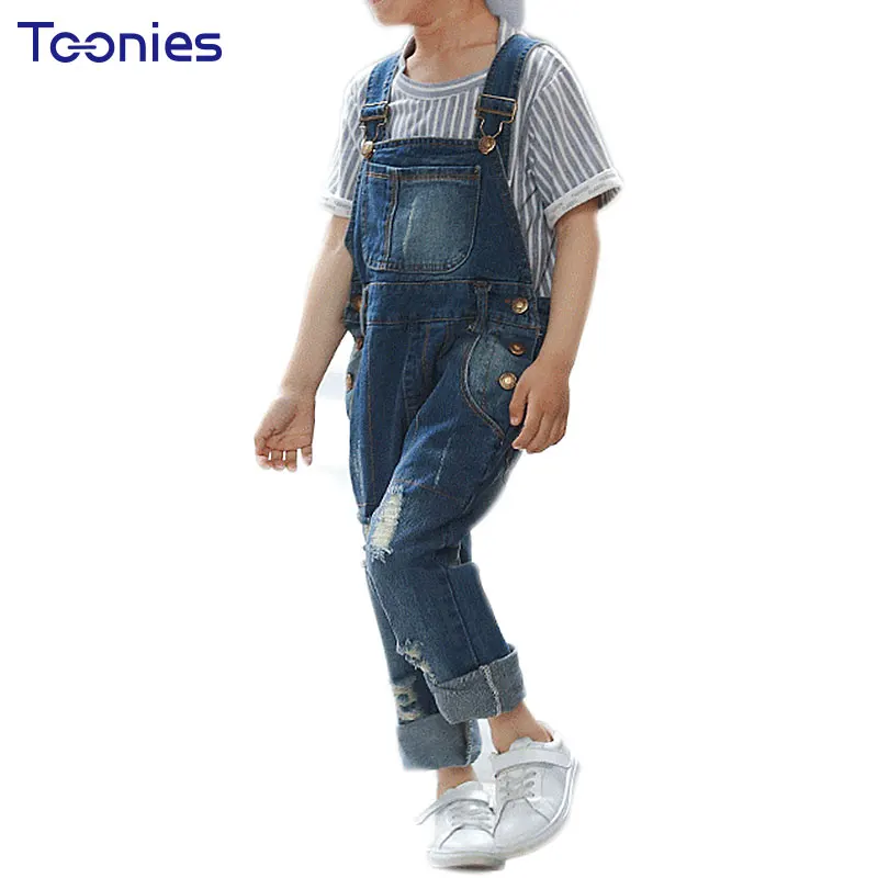Ripped Holes Boy Denim Jumpsuits Spring Autumn Kids Boys Denim Bib Pants Fashion Children Jeans